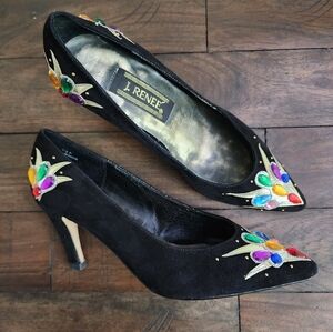 Vintage J.Renee Elegant Colorful Gemstone Embellished Heels Sz 6.5 Party Formal
